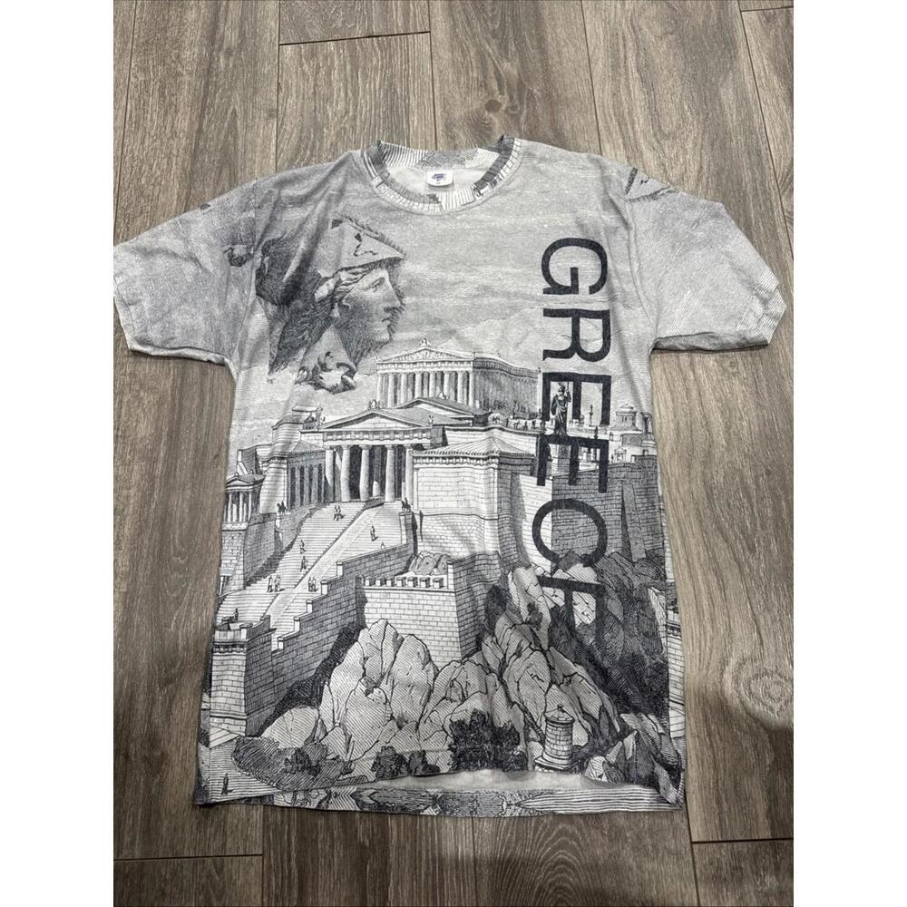 Vintage Greece Athens T-Shirt Size Medium All Over Print AOP